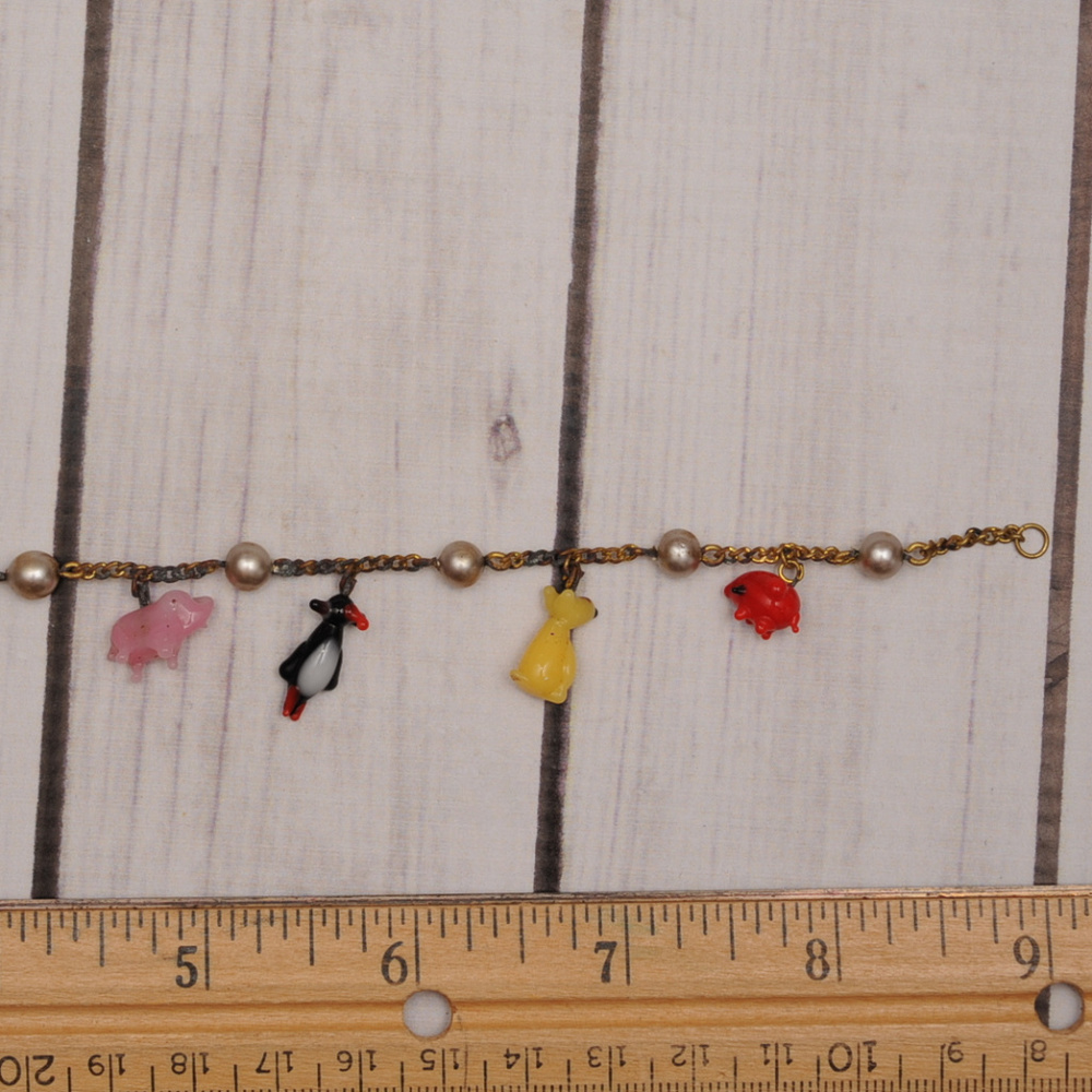 SOLD antique art glass animal bracelet penguin pig - Picture 6 of 8